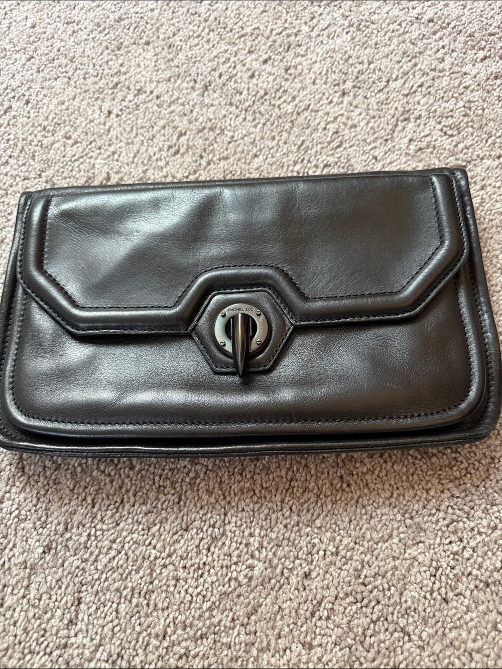 Rachel Zoe Black Leather Clutch with Turn-Lock